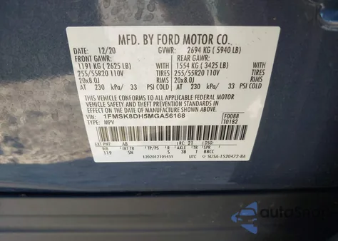 2021 Ford Explorer Xlt из США, поврежденный, VIN 1FMSK8DH5MGA56168